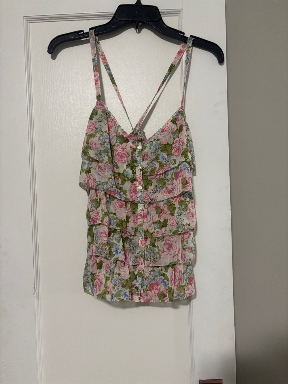 Abercrombie & Fitch Floral Ruffle Camisole - Pink, Green & Blue